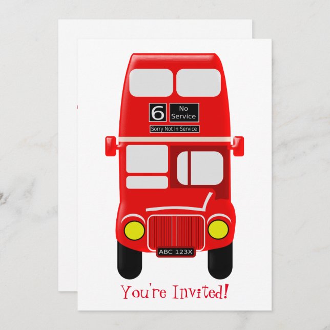 Personalised Red Double Decker Bus Design Invitation (Front/Back)