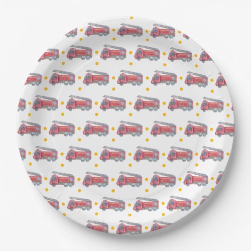 Personalised Red Fire truck Party Paper Plates
