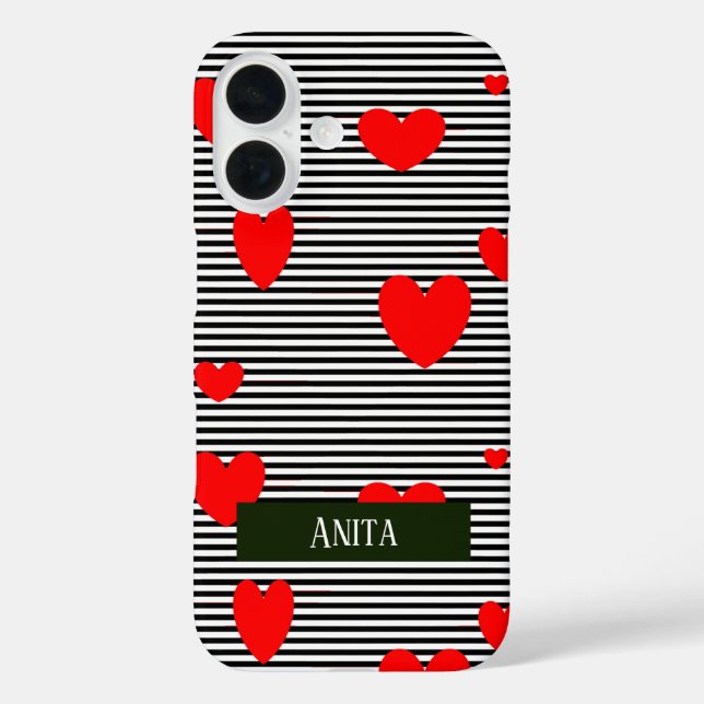 Personalised red hearts and stripes Case-Mate iPhone case (Back)