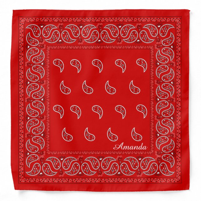 Personalised red paisley bandana, edit name bandana (Front)