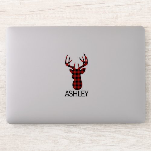Personalised red plaid deer cutom name Laptop Sticker