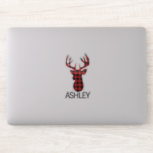 Personalised red plaid deer cutom name Laptop Sticker