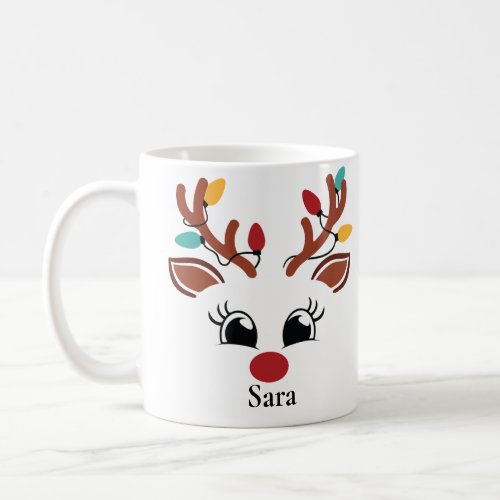 Personalised Reindeer with Lights Christmas Mug