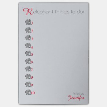 Personalised "relephant" To-do-list Grey Elephant Post-it Notes by EleSil at Zazzle