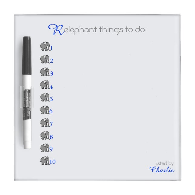 Personalised "RElephant" To-Do-List with Elephants Dry Erase Board (Front)
