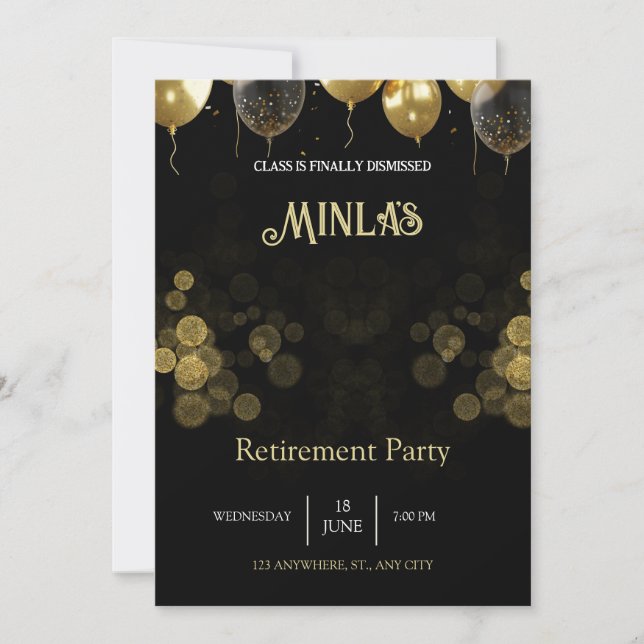 Personalised Retirement Party Gold Black Card (Front)