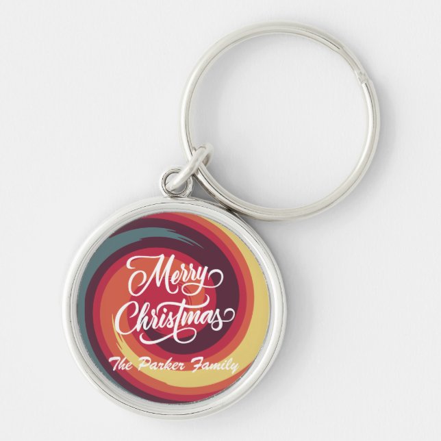 Personalised Retro Theme Christmas Keychain (Front)