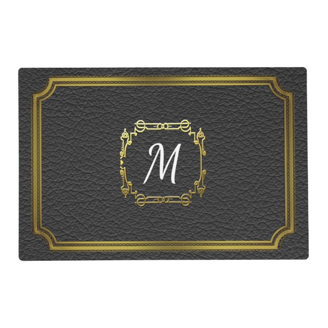 Personalised Reversible Black Faux Leather Placemat (Front)