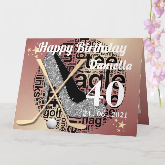 Personalised Rose Gold Golf Birthday Card For Her (Orchid)