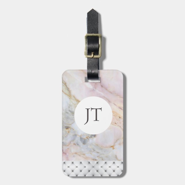 Personalised Rose Gold Marble Luggage Tag (Front Vertical)