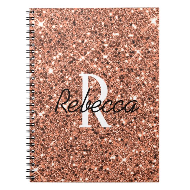 Personalised Rose Gold Sparkle Glitter Name Notebook (Front)