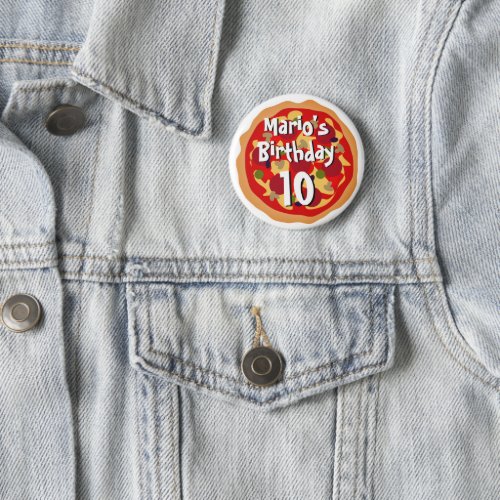 Personalised round pizza Birthday party buttons