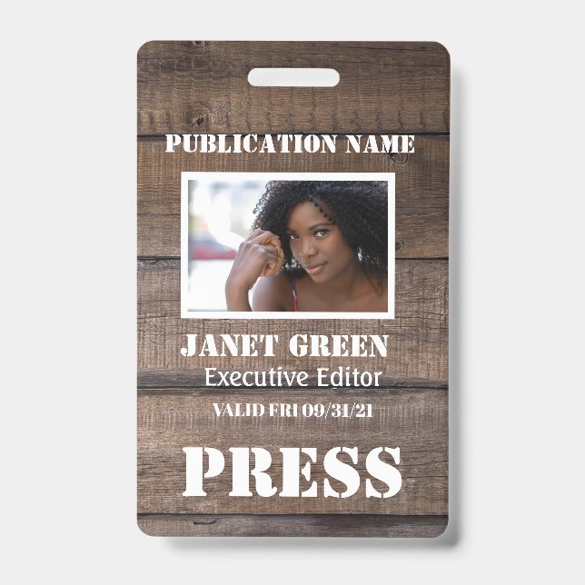 Personalised Rustic Photo Journalist  Press Pass Badge (Front)