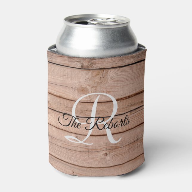 Personalised Rustic Wooden Monogram Can Cooler (Can Front)