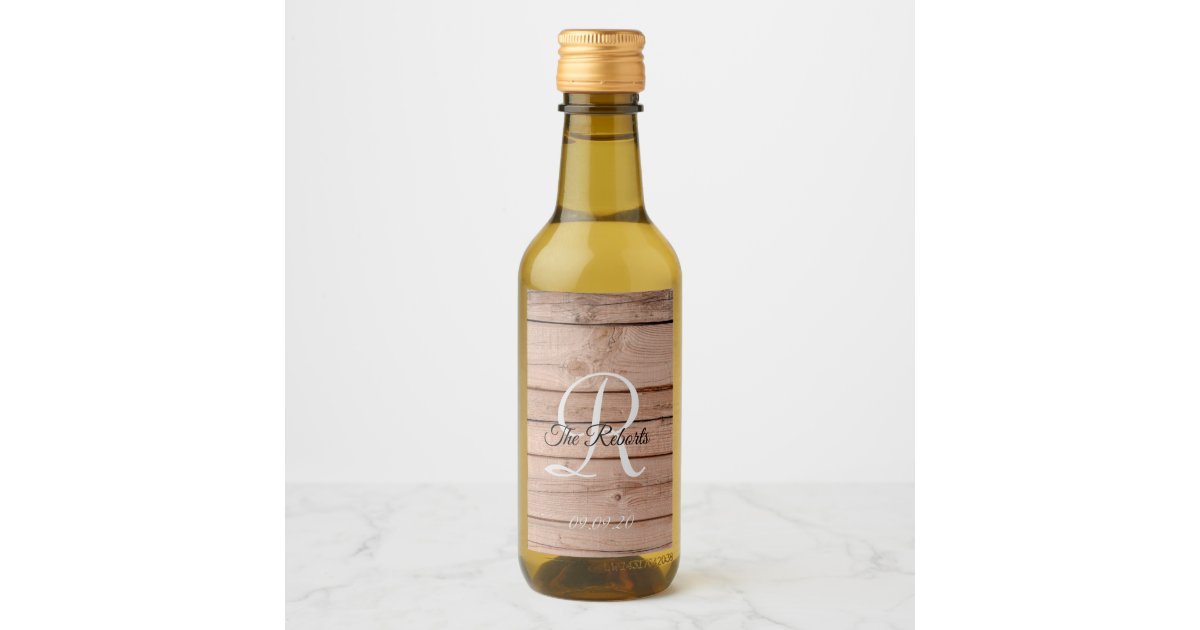 Personalised Rustic Wooden Party Monogram Mini Wine Label ...
