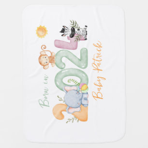 personalised safari baby gift born in 2024 blanket
