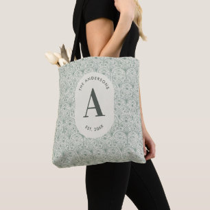 Personalised Sage Green Monogram Elegant Art Deco Tote Bag