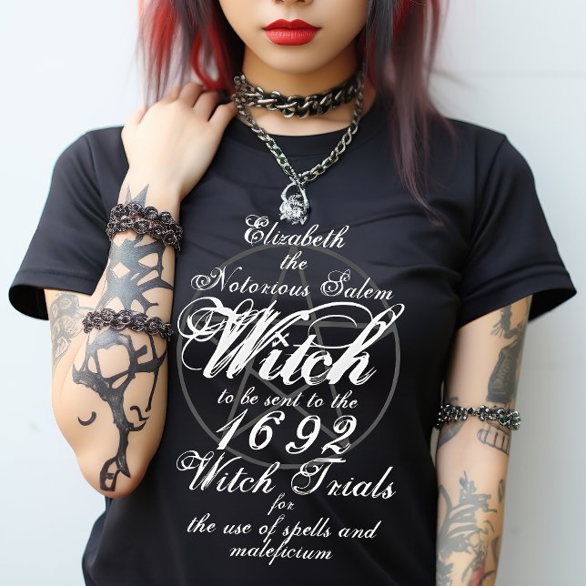 Personalised Salem Witch Trials Gothic T-Shirt (Put yourself in the shoes of a Famous Witch in the Salem Witch Trials. Ideal for a hoot at Halloween)