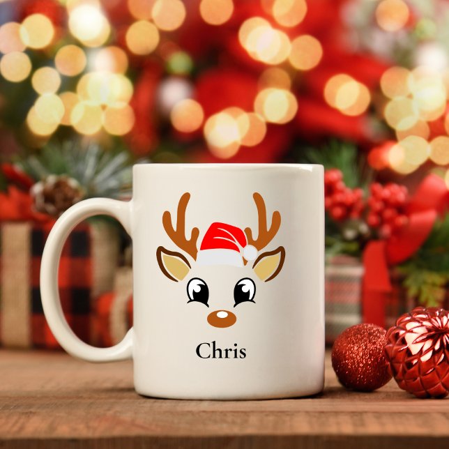 Personalised Santa Hat Reindeer Christmas Mug (Creator Uploaded)