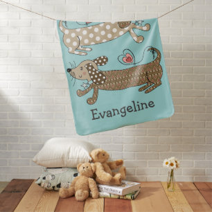 Personalised Sausage Dog Dachshund Baby Blanket