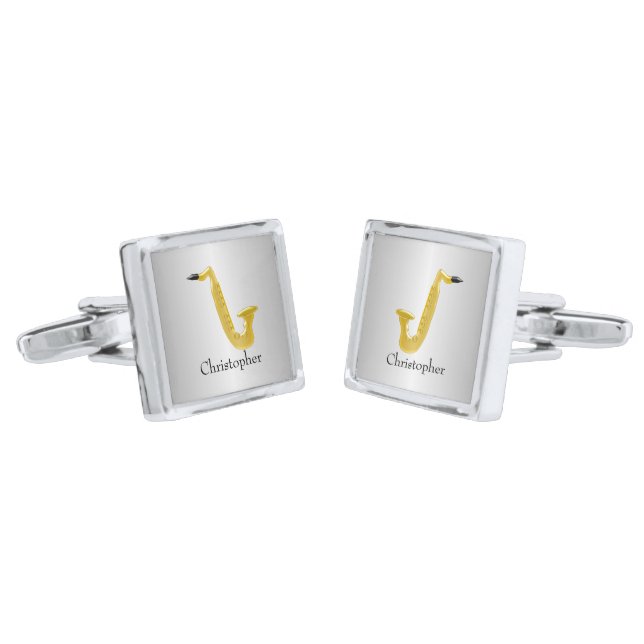 Personalised Saxophone Design Cufflinks (Angled)