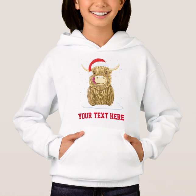 Personalised Scottish Highland Cow In The Snow Hoodie (Front)