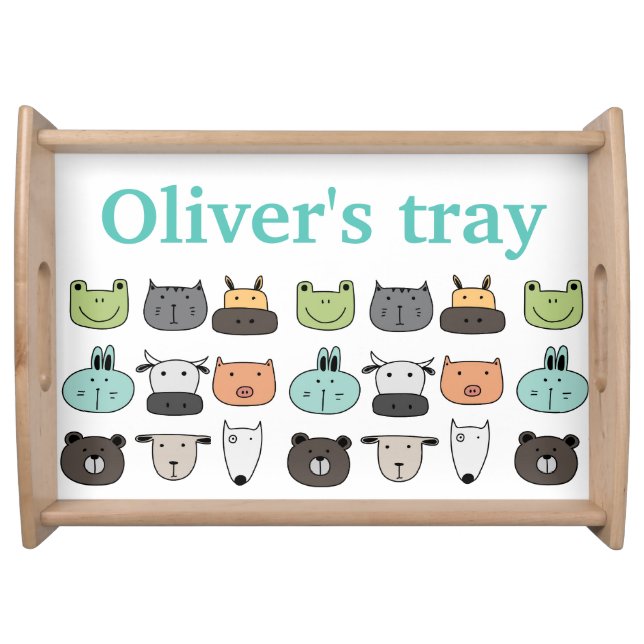 Personalised Serving Tray - Farm Animal Faces (Front)