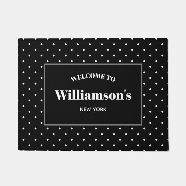 Personalised Shabby Chic Polka Dots Design Doormat (Front)