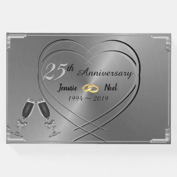 Personalised Silver 25th Wedding Anniversary Guest Book | Zazzle