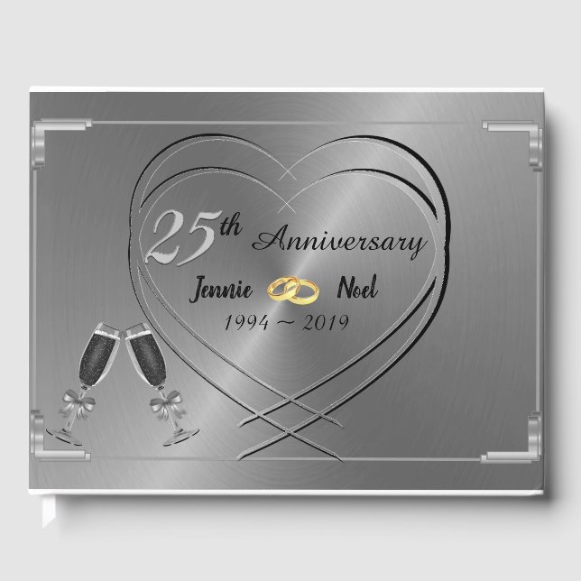Personalised Silver 25th Wedding Anniversary Guest Book (Front)
