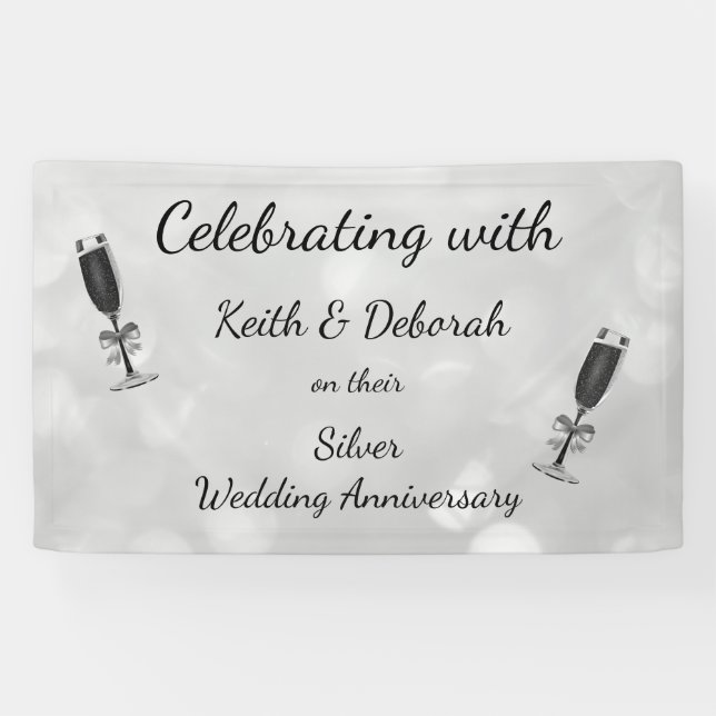 Personalised Silver Wedding Anniversary Banner (Horizontal)
