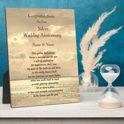 Personalised Silver Wedding Anniversary Poem  Plaque