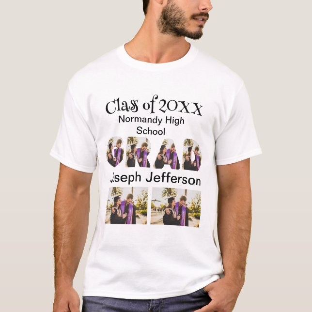 Personalised Simple Graduation 6 Photo Collage T-Shirt (Front)