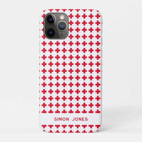 Personalised Simple Pattern Red Cross Medical iPhone 11 Pro Case