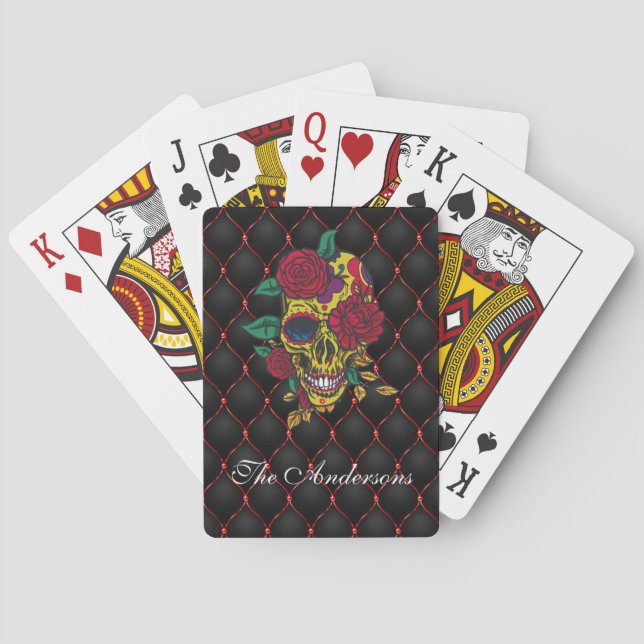 Personalised Skull And Roses Poker Cards (Back)
