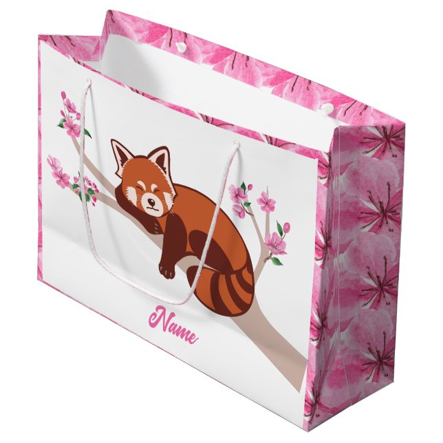 Personalised "Sleepy Red Panda" Cherry Blossom  Large Gift Bag (Front Angled)