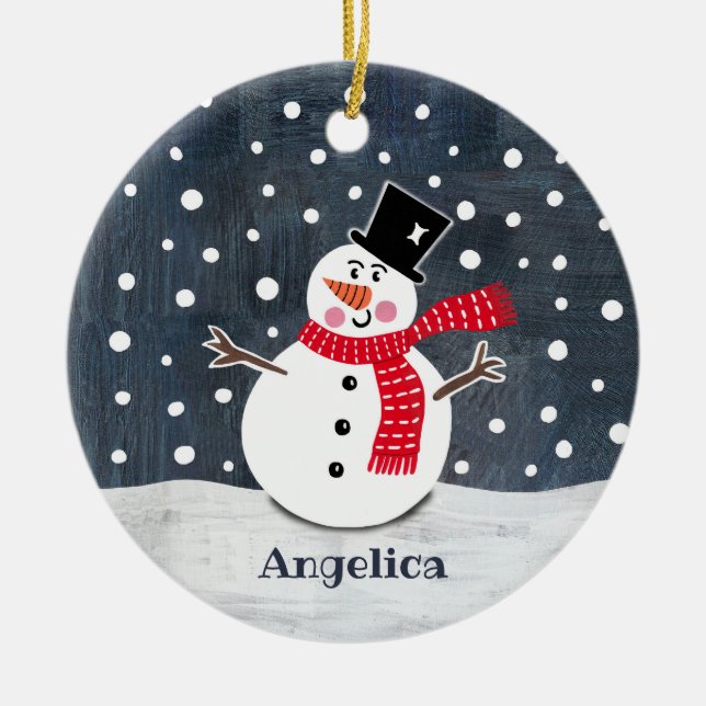 Personalised Snowman Christmas Tree Decoration (Front)