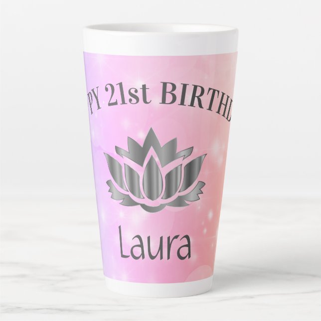 Personalised Sparkly 21st Birthday Card Latte Mug (Front)