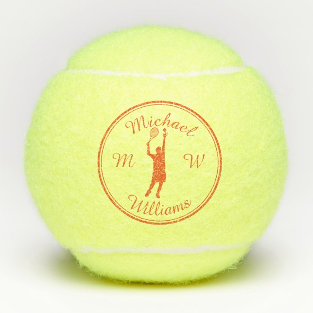 Personalised Sport Tennis Player Orange Silhouette Tennis Balls (Front)