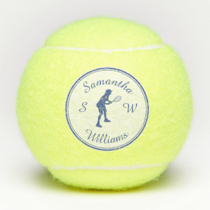 Personalised Sports Tennis Player Blue Silhouette Balls