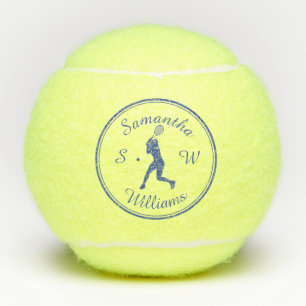 Personalised Sports Tennis Player Blue Silhouette Tennis Balls