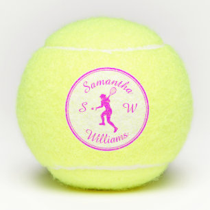 Personalised Sports Tennis Player Pink Silhouette  Balls