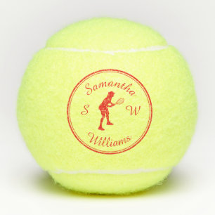 Personalised Sports Tennis Player Red Silhouette  Balls