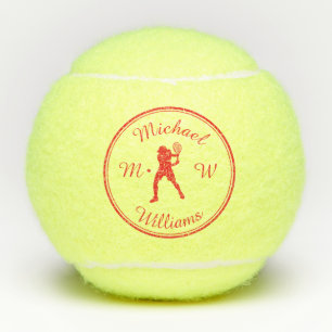 Personalised Sports Tennis Player Red Silhouette Tennis Balls