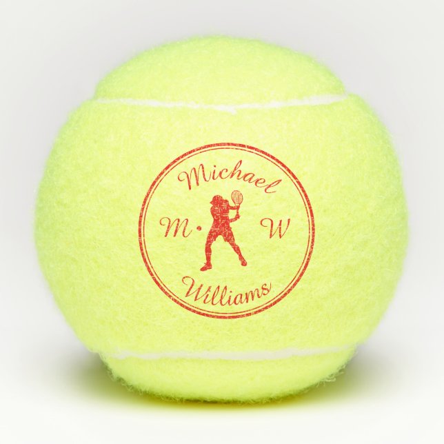 Personalised Sports Tennis Player Red Silhouette Tennis Balls (Front)