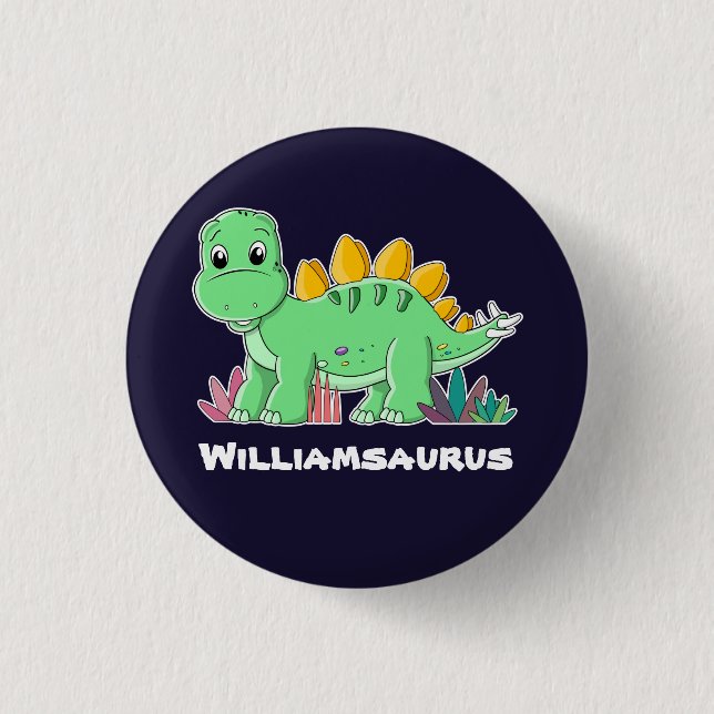 Personalised Stegosaurus Dinosaur Button (Front)