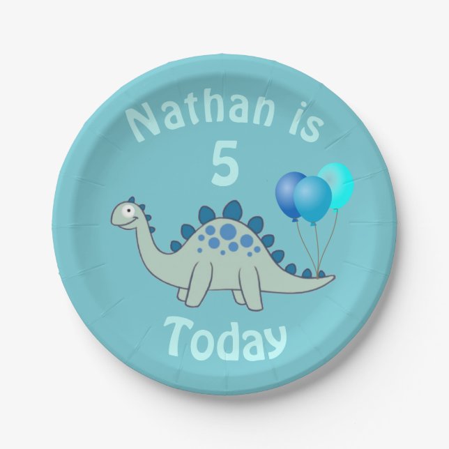 Personalised Stegosaurus Dinosaur Kids Birthday Paper Plates (Front)