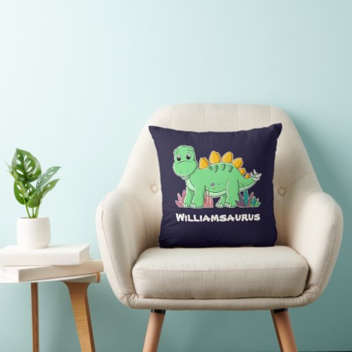 Personalised Stegosaurus Dinosaur Throw Pillow