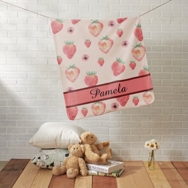 Personalised Strawberry baby blanket for newborn  (In Situ)