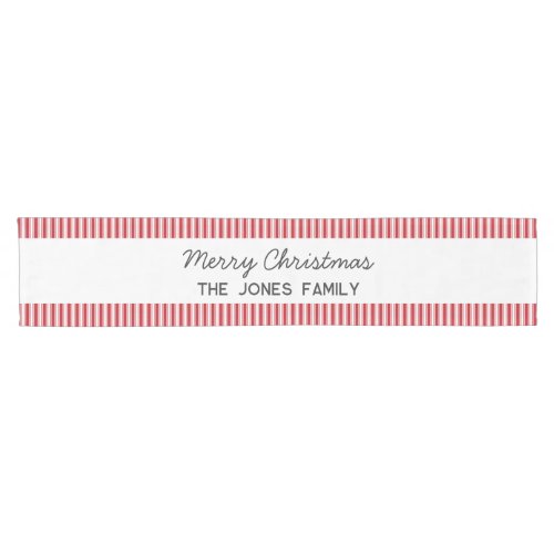Personalised striped red Family Christmas Short Table Runner